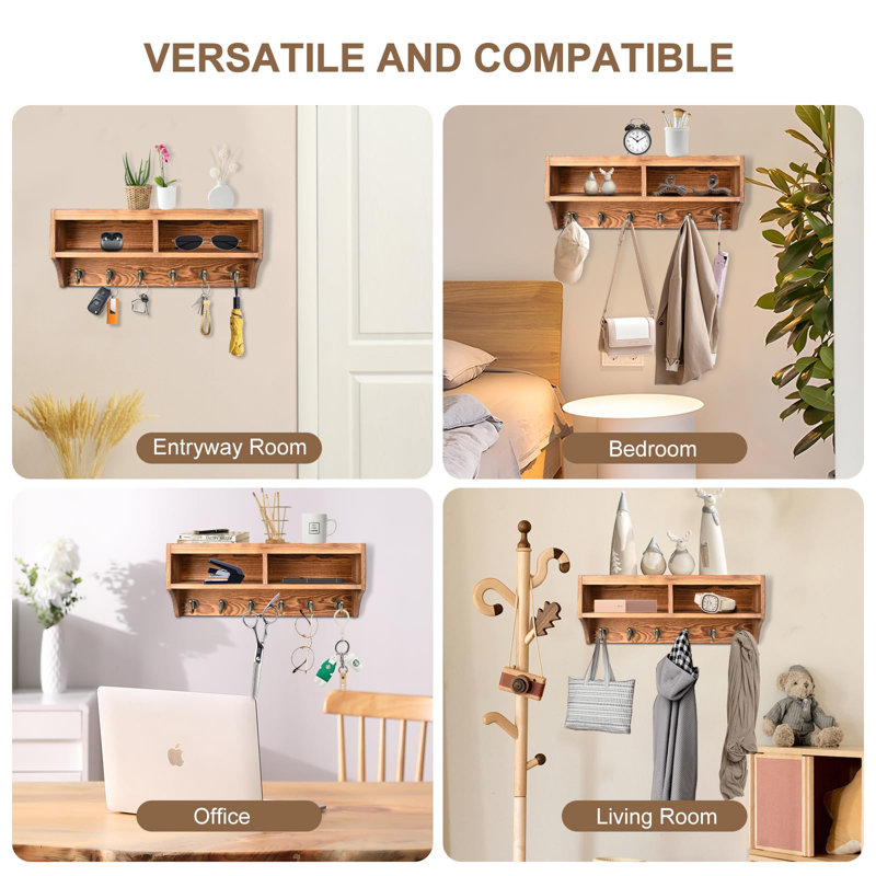 Keychain Wall Mount - Mail Organizer Wall Mount With 6 Key Hooks And Storage Box