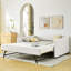 Lit de jour gigogne double en lin beige, conception à rayures verticales, facile à monter, parfait pour le linge de chambre, rembourré, assemblage simple,