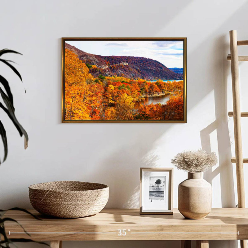 Paysage d'automne avec ours, Cadre flottant doré, 19 po x 13 po