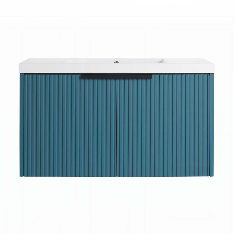 Meuble-lavabo mural de 36 pouces avec caractéristiques innovantes pour un rangement élégant, Bleu lac