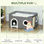 Foldable Cat House Bed with Scratch Pad & Fluffy Hanging Ball, Grey