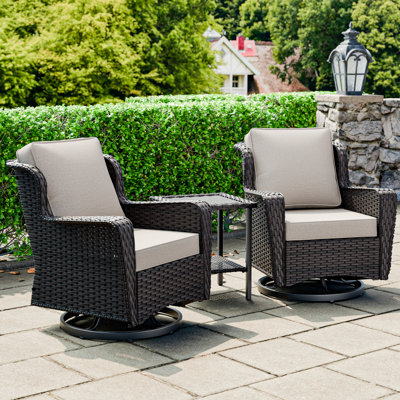 3-piece Patio Rattan Swivel Chair Set