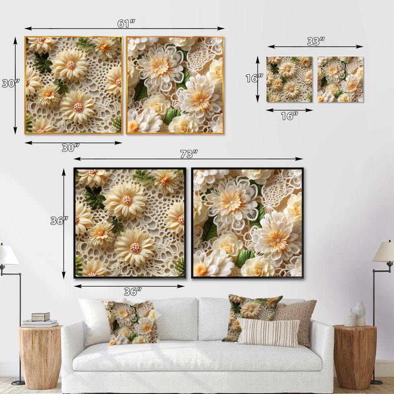 Cormac - Ensemble de 2 collages carrés floraux, Cadre flottant brun, H 16 po x l 33 po