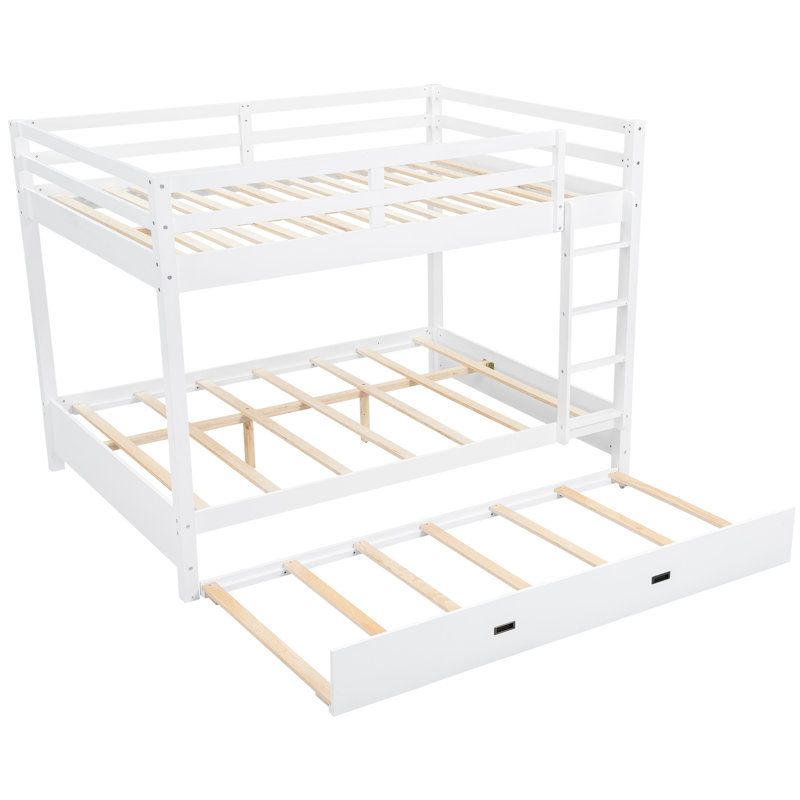 Grand lit superposé en bois blanc avec lit gigogne et cadre, pin de haute qualité, espace de rangement pour lattes solides, fait en espaces partagés