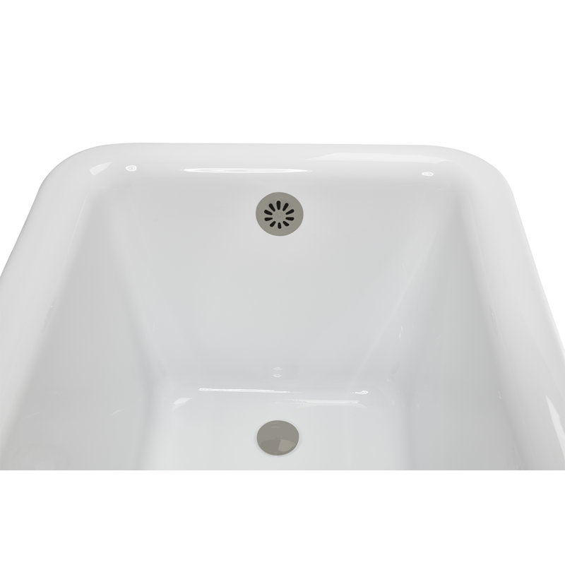58" Streamlin Clawfoot Tub,Tray,Drain, Clawfeet, Glossy White, Brushed GunMetal