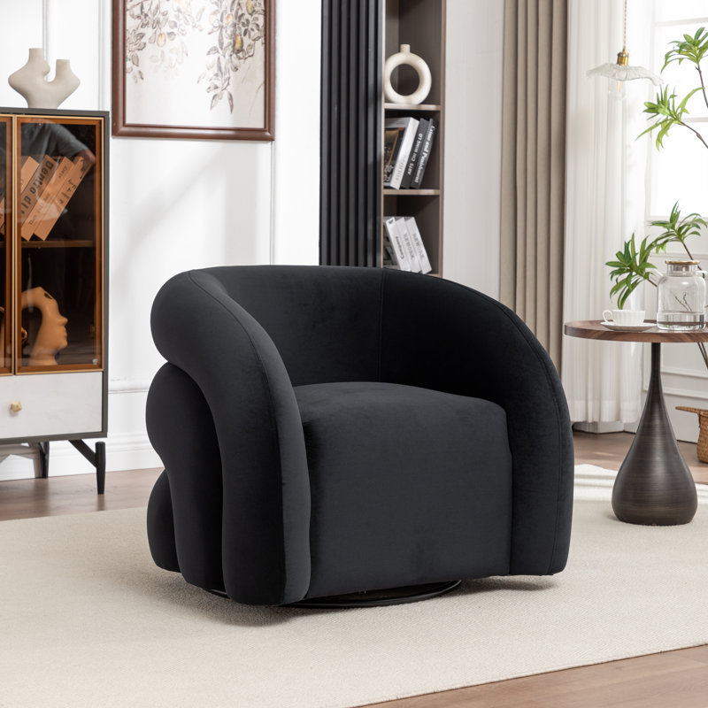 Fauteuil demi-tonneau rembourré et pivotant, Noir