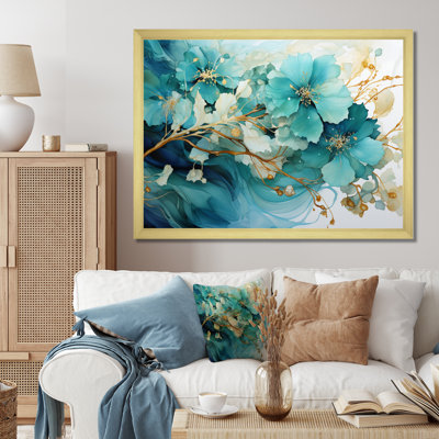 Madihah Teal Gold Abstract Fractal Mystic Mirage I - Fractals Wall Art