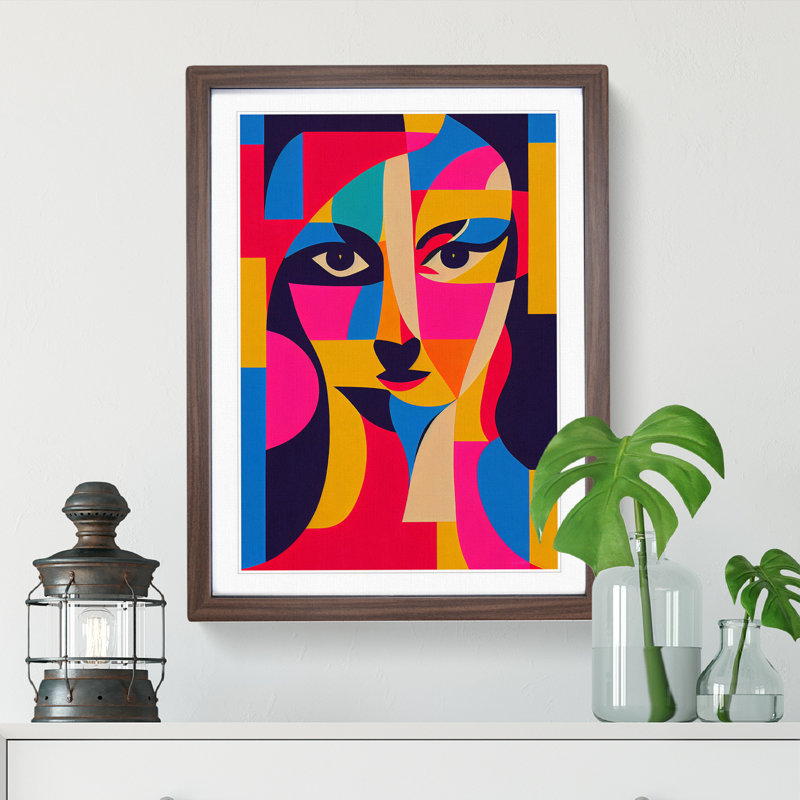 Woman Abstract Cubism No.2 - Wall Art, 64cm H x 46cm W, Walnut Framed