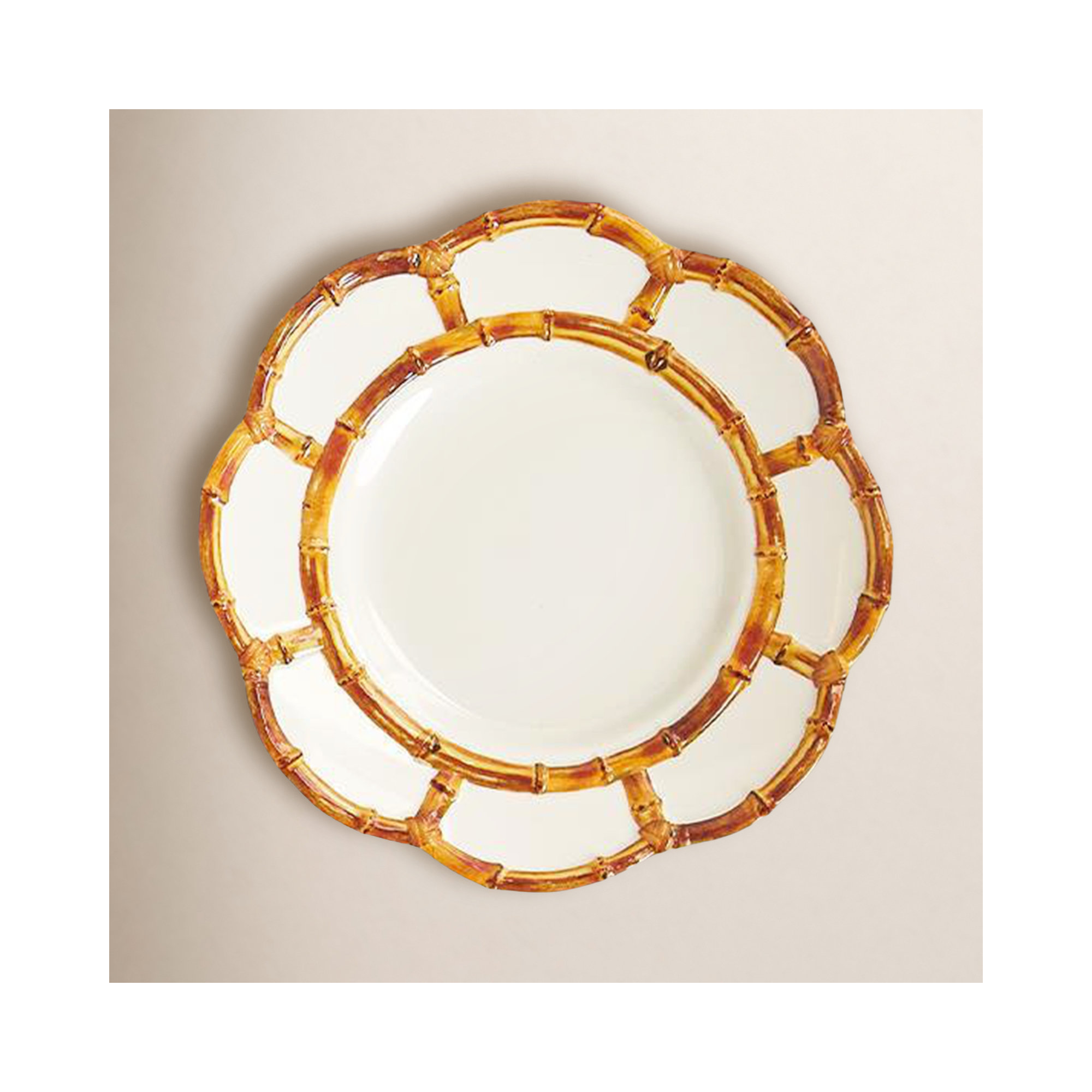Bamboo Melamine Salad Plate, Brown/White