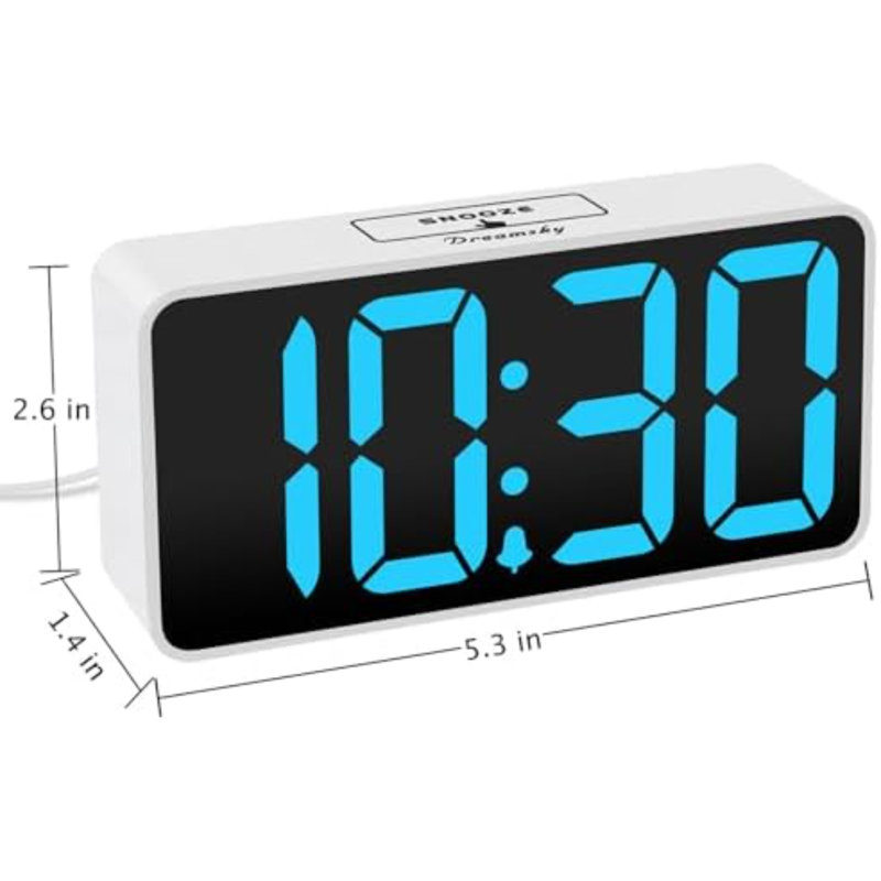 Petit réveil numérique pour chambre à coucher avec grands grands chiffres, Noir / Bleu