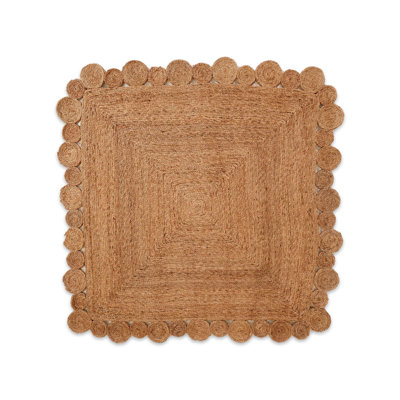 Tapis en jute tissés à la main écologiques Heller - Carrés, de couleur beige, de conception orientale, à poils courts, en fibres naturelles, pour l'intérieur et l'extérieur