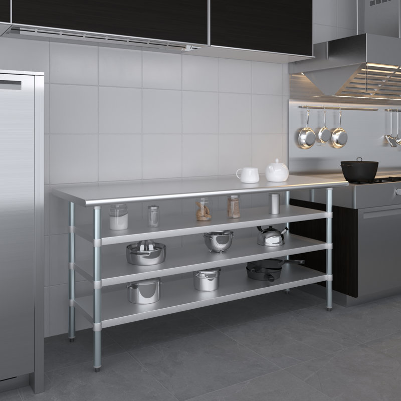 24 po X 72 po Table en acier inoxydable avec trois tablettes inférieures