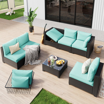 𝗙𝘂𝗹𝗹𝘆 𝗔𝘀𝘀𝗲𝗺𝗯𝗹𝗲𝗱 𝗖𝗵𝗮𝗶𝗿𝘀, Ensemble de meubles de patio pour 6 personnes Ensemble de conversation modulaire en rotin
