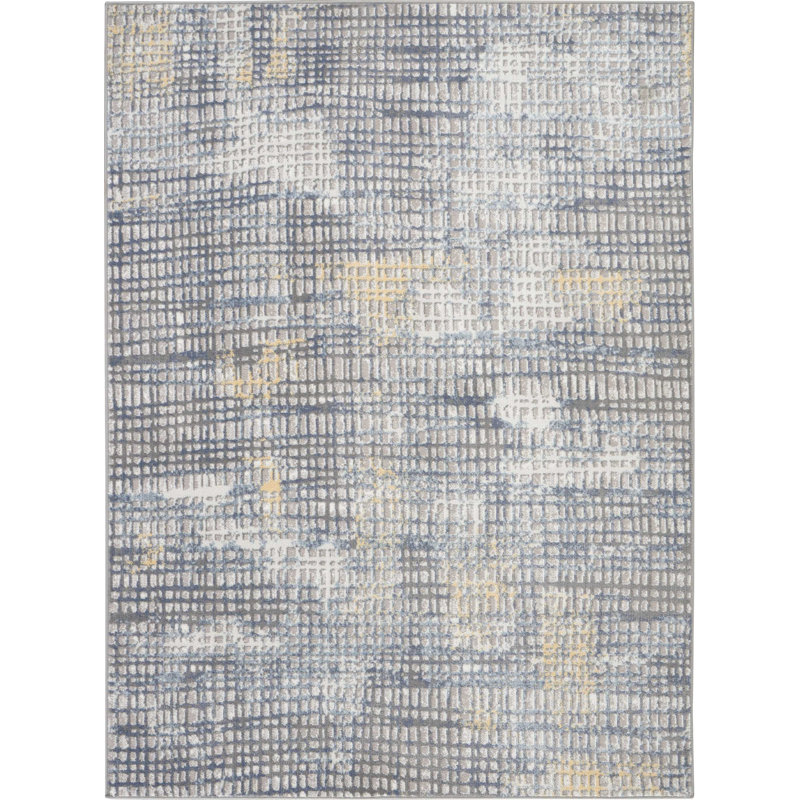 Tapis bleu / blanc contemporain anglais, Rectangle 9 pi x 12 pi