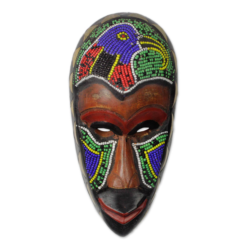Décoration murale à masque de bois à billes en bois