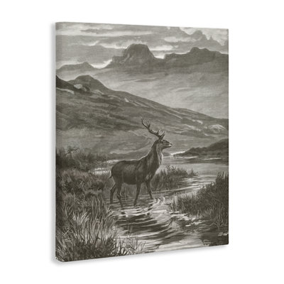 Toile de cerf et de montagnes rétro, design par Wild Apple Portfolio