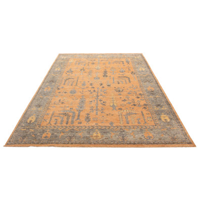 Tapis brun noué à la main unique 9 pi 8 po x 13 pi 10 po Jules Serapi