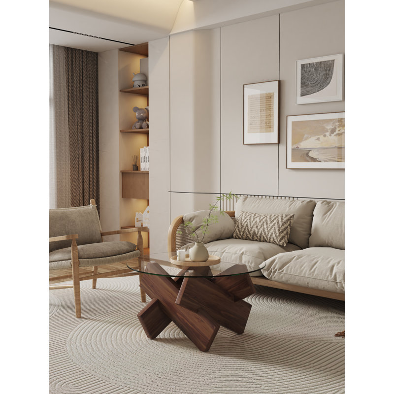 Lexghi Glass Top Single Coffee Table, Walnut, Clear