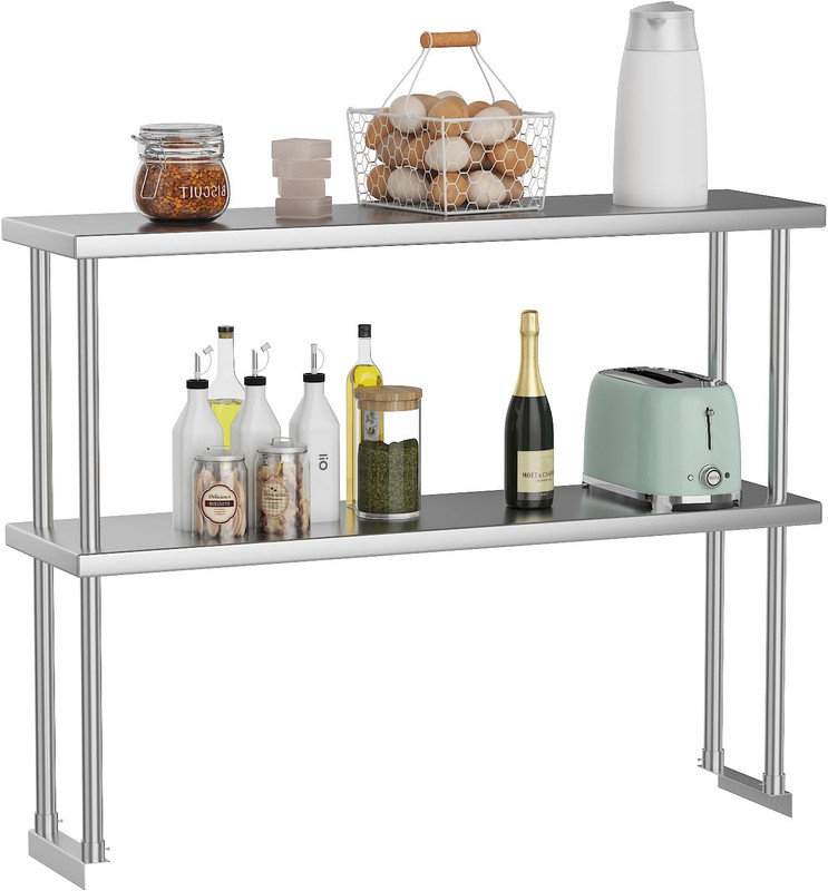 Table de travail en acier inoxydable avec tablettes réglables, table de préparation commerciale pour restaurant et cuisine