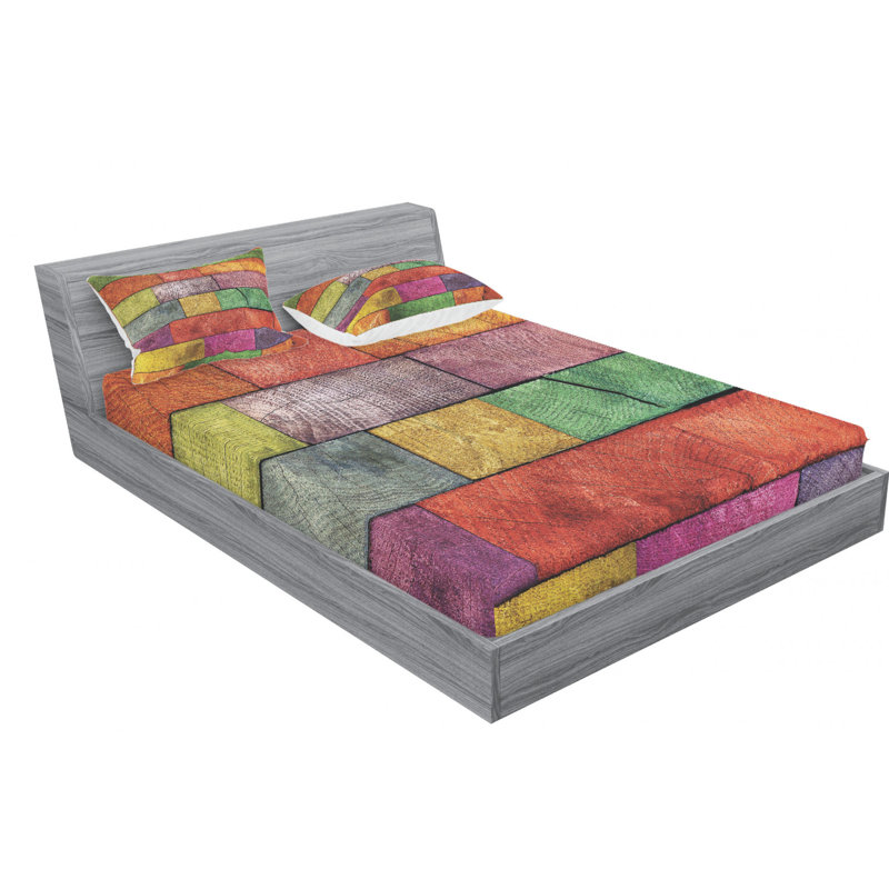 Microfiber Geometric Sheet Set, Queen Sheet Set with Fitted Sheet