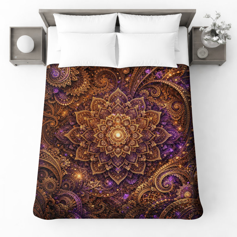 Intricate Mandala Pattern Quilted Bedspread All Sizes, Full / Double