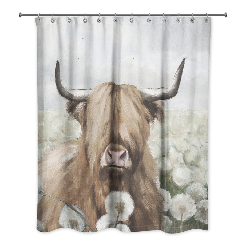Rideau de douche Highland Cow Dandelion Field