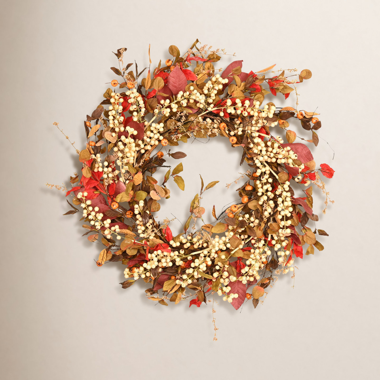 26" Handcrafted Foliage, Berry Thanksgiving Wreath, Orange, 26" W x 26" H x 5" D