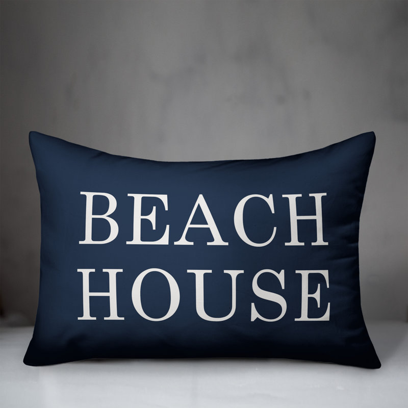 Textual Outdoor Throw Pillow, Navy