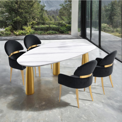 Ensemble de table de salle à manger en acier inoxydable 5 pièces Bexar avec plateau en pierre frittée