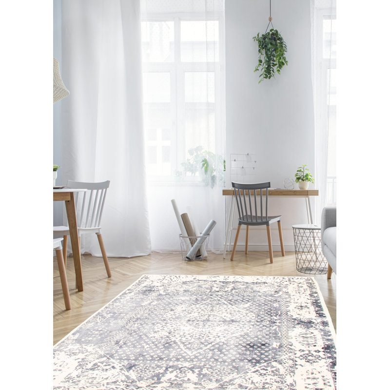 Tapis oriental crème / gris foncé noué à la main