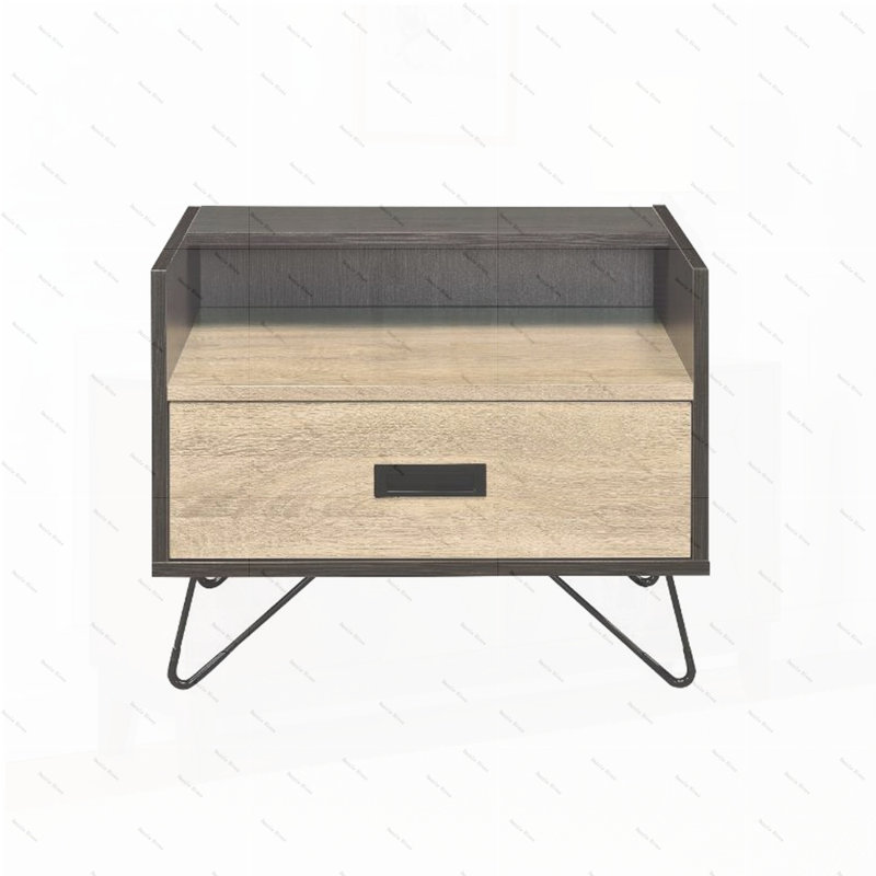 One Drawer Nightstand with Open Compartment, Oak and Black