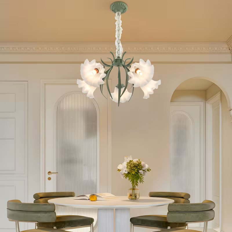 Lustre 5 lumières semi-encastré moderne - hauteur réglable (0 à 15,75 po), finition métallique verte, compatible avec les ampoules E26 (ampoules non incluses), îlot de cuisine câblé pour salle à manger