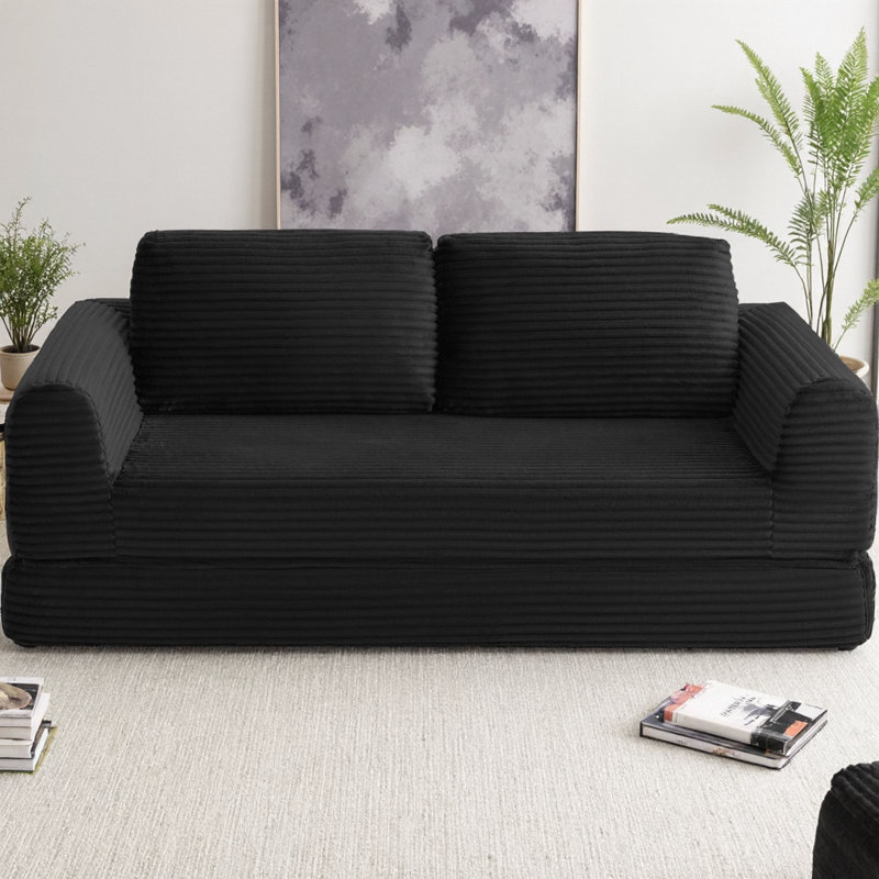Canapé-lit convertible 2 en 1 pliant, futon en velours côtelé moderne avec lit escamotable et 2 coussins, canapé modulaire désossé pour salon, appartement, sans assemblage requis