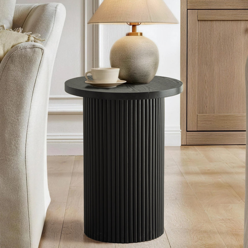 Tierra 43x56cm Solid Wood End Table Pedestal Round Small Sofa Table, Black