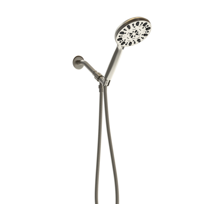 Douche à main réglable en nickel brossé avec 7 modes - Grande tête de 4,7 po, tuyau en acier inoxydable de 59 po, support d'angle pour salle de bain confortable, finition 7 po, 4,7 po, 59 po de plaisir optimal