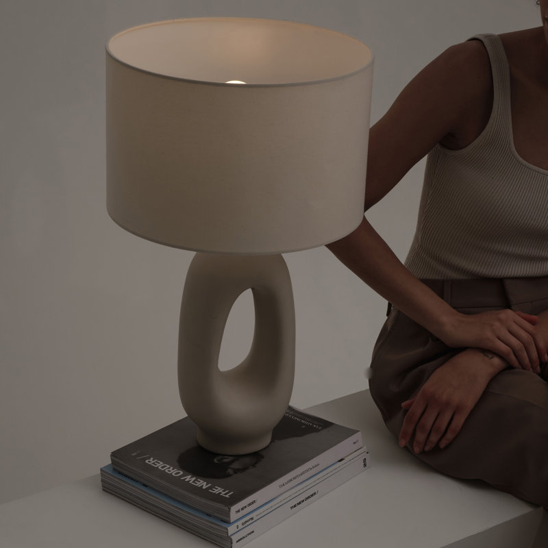 Artemis 22" White Ceramic Table Lamp with Cotton Shade
