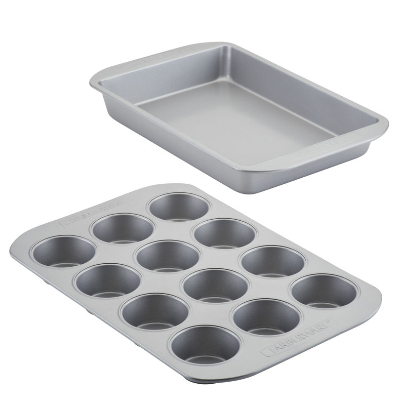 Gray Nonstick Muffin and Lasagna Pan Set with Lid