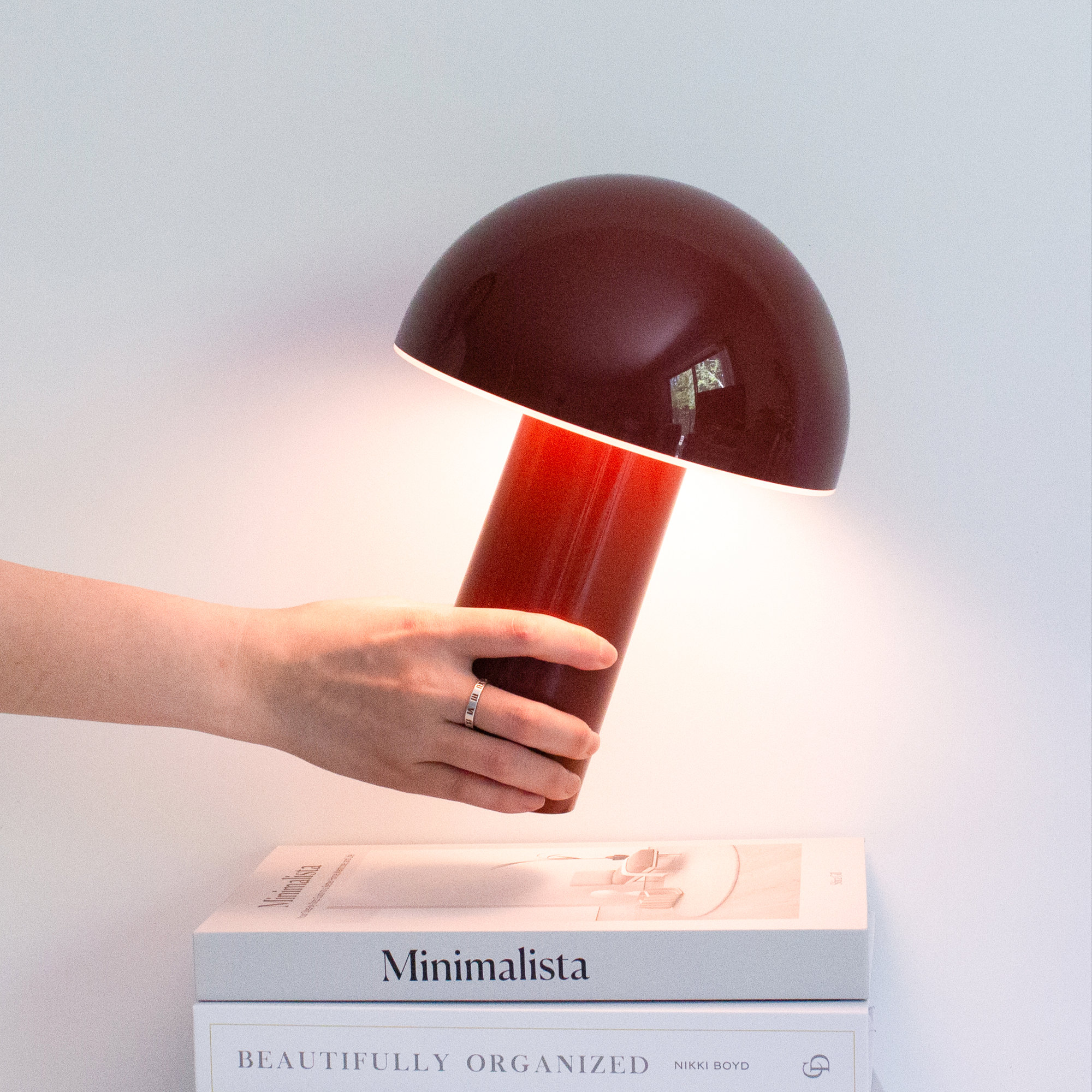 Celia 10" Mushroom Portable LED Table Lamp, 3-Way Dimming and Rechargeable, Red