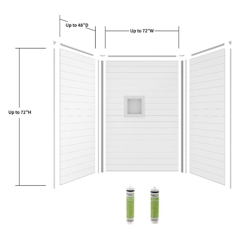 Bella CORE 3 Wall Shiplap Tub Surround Kit, White, 60" H x 60" W x 30" D
