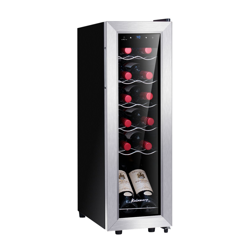 Kalamera 12-Bottle Black Stainless Steel Freestanding Wine Cooler