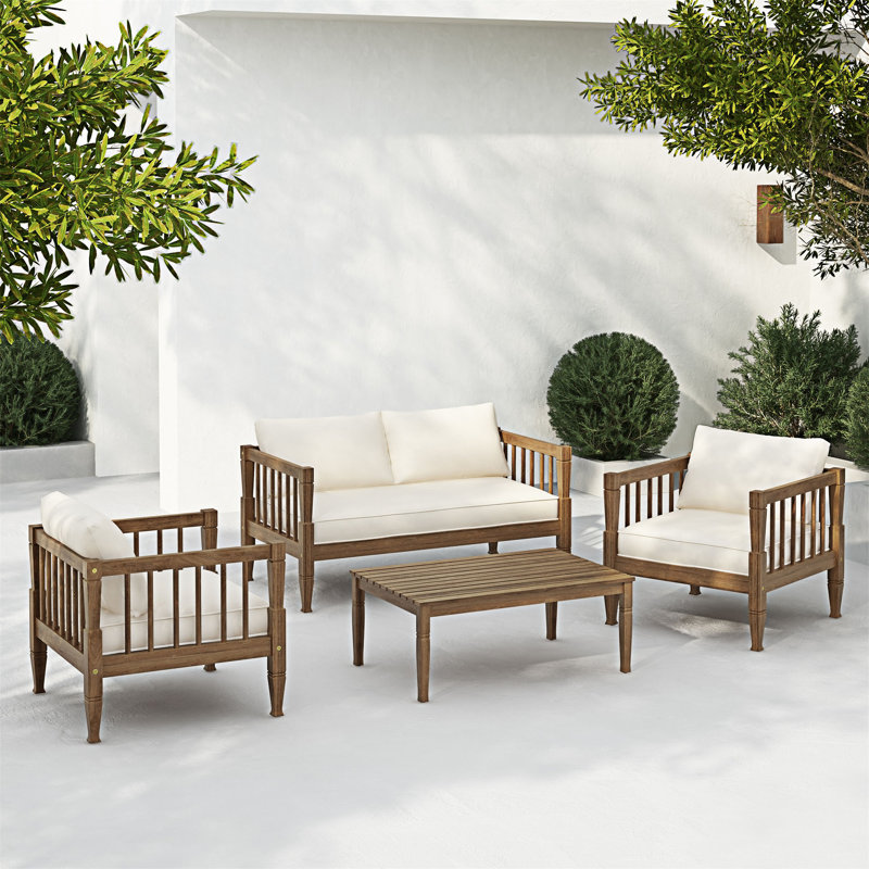 Ensemble de conversation d'extérieur 4 pièces avec coussin, Brun pâle