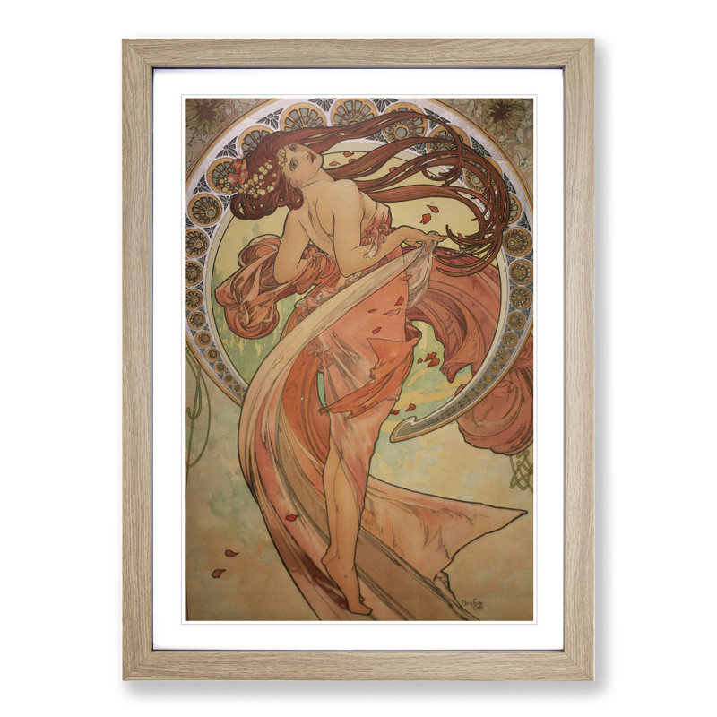 The Dance by Alphonse Mucha - Picture Frame Painting on MDF, 48cm H x 36cm W x 2cm D, Oak Framed