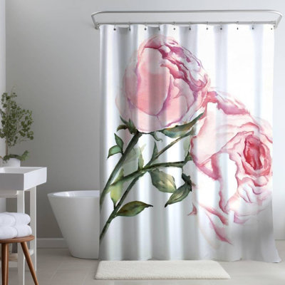 Floral – Polyester Shower Curtain, Dye Sublimation Print, 71" W × 74" L