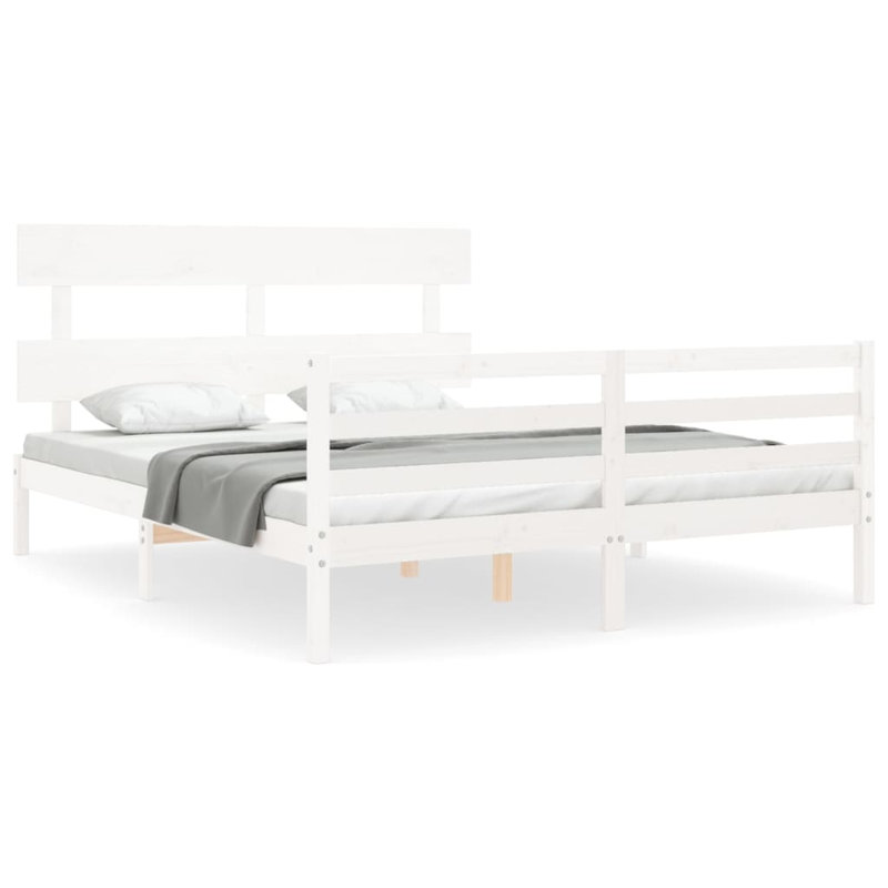 Bed Frame with Headboard, White, 200 x 200 cm