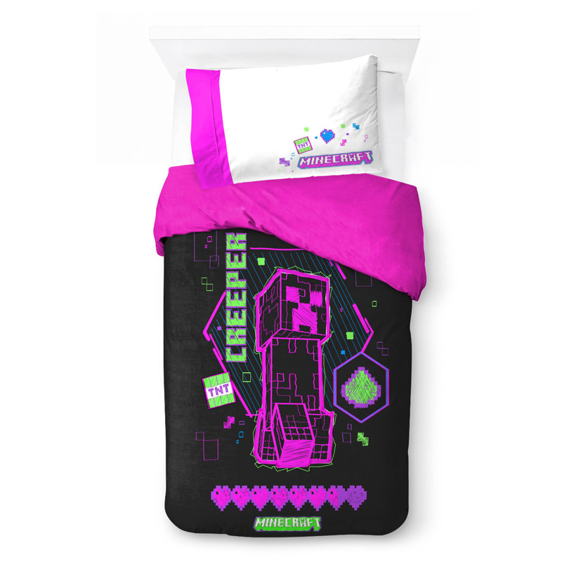 Minecraft Neon Creeper Single Duvet Cover Set