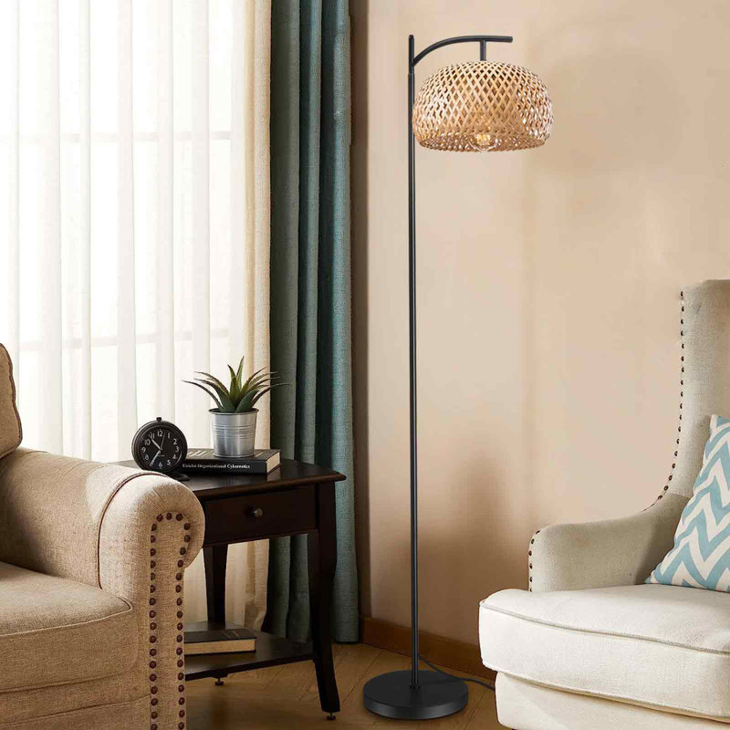58.8'' Matte Task Floor Lamp Rattan Lampshade Standing Light For Living Room