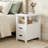 End Table with Charging Station, Nightstand Bedside Table with 2 Drawers for Living Room, Bedroom, White-466981120