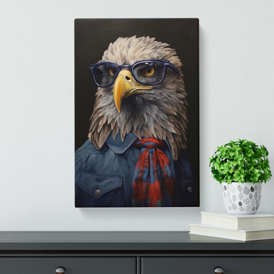Eagle with Glasses Painting - Wrapped Canvas