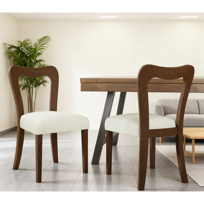 Chaise de salle à manger moderne sans accoudoirs, Noyer, Beige