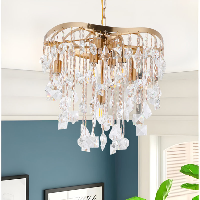 Lustre en cristal Cascade 6 lumières, Doré